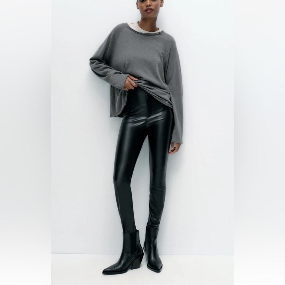 Zara Leather Effect Black High Rise Legging Pants M